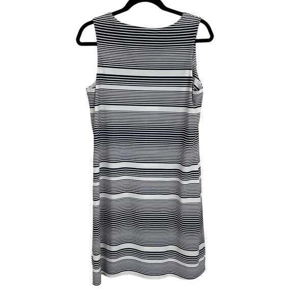 Jude Connally Navy & White Stripe Sleeveless Nylon Sheath Dress Womens Large - Picture 4 of 4